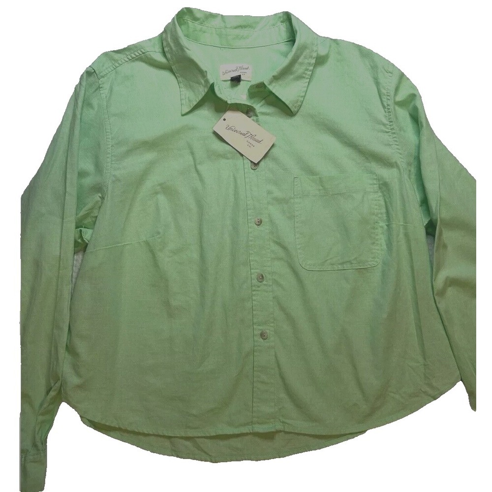 Universal Thread XXL NEW Women's 2X Linen Blend Cropped Long Sleeve Shirt Green